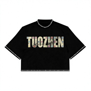 Camiseta de Algodón Grueso con Estampado Gráfico de Pedrería, Estilo Vintage Lavado, Oversize, Casual, Streetwear para <span class=keywords><strong>Hombre</strong></span> - Product Image 2