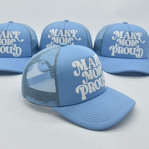 Custom High Quality Foam Sports Trucker <b>Cap</b> 3D Puff Printed <b>Plain</b> 5 Panel Mesh Trucker <b>Cap</b> - Product Image 6