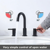 Grifo de lavabo de dos manijas, negro mate, de tres orificios, de 8 pulgadas de ancho, de latón, para proyecto hotelero