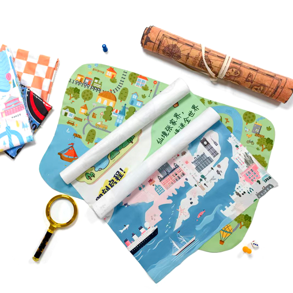 Custom Handheld Fabric Map Swatch 300pcs Washable Microfiber Textile Hiking Trail Map Double Side OEM Source Factory Wholesale
