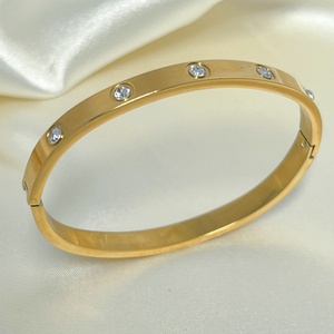Women's Summer Luxury Viking Style Trendy Stainless Steel 18K Gold Electroplated <b>Circling</b> Setting Fade-Resistant Fashion Bangles - Product Image 4