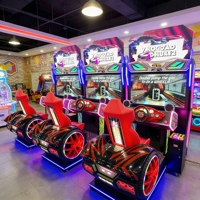 Simulateur de course à mouvement complet, équipement de divertissement intérieur, volant de conduite, machine de jeu de course à monnayeur, version anglaise