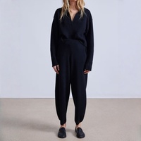 Ensemble deux pièces en maille ample pour femme, col rabattu, pull et pantalon, collection automne-hiver, vente en gros personnalisée OEM