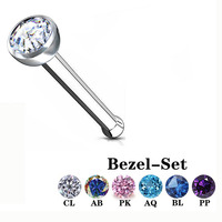 Perhiasan Tindik Tubuh Titanium 18G 20G ASTM F136 G23 Opal Clear CZ Zircon Bentuk L Sekrup Hidung Cincin 0.8x7x2mm