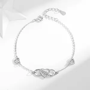 Venta al por mayor de pulseras infinitas de plata esterlina S925 para mujer, pulseras de amistad ajustables, brazaletes, regalo de boda personalizado