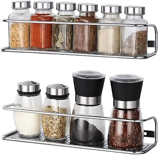Punch-Free Multifunctional Kitchen Cabinet Spice Rack Metal Wall Mount Mason Jar Hanging Shelf and Seasoning Jar Set