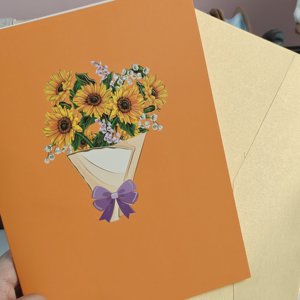 3D Sunflower Pop Up Greeting Card <b>Paper</b> Flower Bouquet Card with Envelope for Birthday Wedding Mother's Day Teacher's Day Gift - Product Image 2