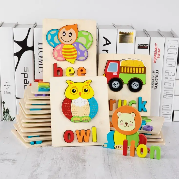 Brinquedos dos miúdos 2022 popular prefeito 3D Palavra Alfabeto De Madeira quebra-cabeças de animais de Madeira Crianças Aprendendo Brinquedos Educativos para Crianças