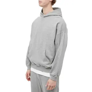 Old School Athletic Lightweight Cotton Blank Grey Cropped Distressed Dropped Shoulders Pullover Oversized Hoodie