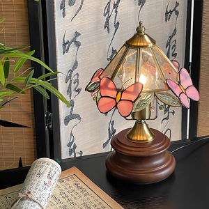 <span class=keywords><strong>Lampe</strong></span> de table Chambre à coucher Chevet Rétro Vintage <span class=keywords><strong>Art</strong></span> déco Bois Métal Vitrail LED Haute qualité Unique <span class=keywords><strong>Lampe</strong></span> de table Jenny Butterfly - Product Image 3