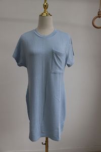 Vestido Casual de Verano 2026, Transpirable, con Rayas Trenzadas, Manga Corta, Tipo Camiseta, con Bolsillo - Product Image 3