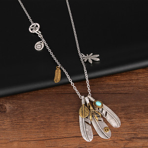 Collar de Plumas con Incrustaciones de Turquesa Azul de Chrome Goro's <span class=keywords><strong>Guro</strong></span>, Chapado en Oro, con Diseño de Pico de Águila y Corazón Japonés para Amantes - Product Image 4