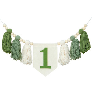 High Chair <b>Banner</b> Birthday Hat 1st Baby Birthday Party Baby Shower Decoration Green Theme Polyester UV Printed Photographic Prop - Product Image 1