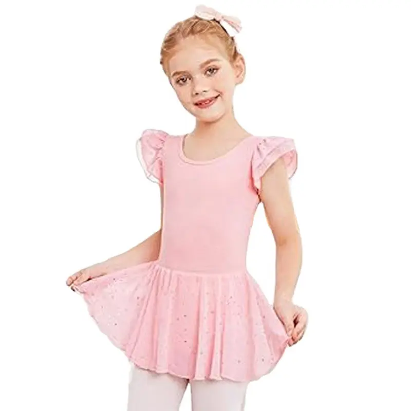 Roupas de balé tutu de manga curta para meninas, vestido de dança com saia, roupa de bailarina para crianças pequenas/grandes