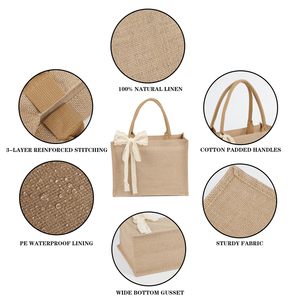 Sacs de courses en toile de <span class=keywords><strong>jute</strong></span> réutilisables personnalisés à faire soi-même en gros, cadeaux de mariage de demoiselle d'honneur de Noël, sacs fourre-tout en <span class=keywords><strong>jute</strong></span> avec ruban - Product Image 3
