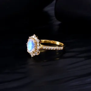 Vietnam Manufactured High Quality Karats Women's <b>925</b> <b>Silver</b> Moonstone Halo Art Deco Engagement <b>Ring</b> - Product Image 4