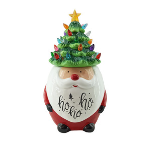 โถใส่คุกกี้เรซิ่นรูปซานตาคลอส ฝาปิดรูปต้นคริสต์มาสพร้อมไฟ LED โถเก็บอาหารในครัวแบบสุญญากาศ สำหรับตกแต่งงานปาร์ตี้วันหยุด - Product Image 5