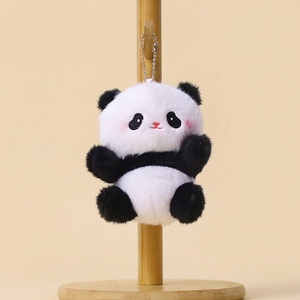 Porte-clés en peluche panda mignon avec joues roses, animal en peluche doux, breloque de sac, pendentif de sac à dos, mini jouet, cadeau pour enfant, vente en gros - Product Image 3