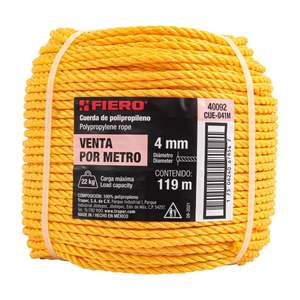 Fiero CUE-041M 4mm corda intrecciata gialla ad alta resistenza in fibra di Sisal di canapa su rotolo 119m morbido Manila attorcigliato arrotolato - Product Image 1