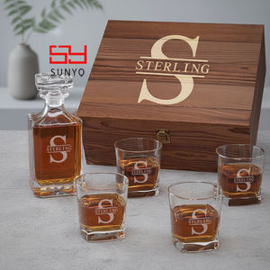 SUNYO Kit <span class=keywords><strong>de</strong></span> Whisky en Oferta con Decantador, <span class=keywords><strong>Vasos</strong></span> <span class=keywords><strong>de</strong></span> Cristal sin Plomo, Caja <span class=keywords><strong>de</strong></span> Madera, Set <span class=keywords><strong>de</strong></span> Regalo con Logotipo Personalizado - Product Image 1