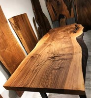 Meubles de salle à manger modernes en bois massif de noyer avec bord naturel, plateau de table de salle à manger pour restaurant et cuisine