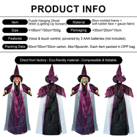 Sorcière suspendue violette à activation vocale avec effets lumineux et sonores pour maison hantée, salle d'évasion, accessoires de farces, vente directe usine, OEM personnalisé