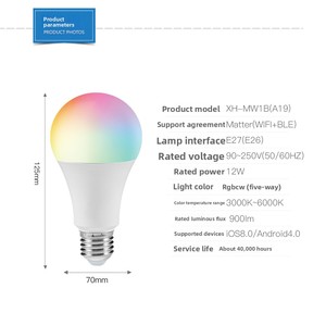 Bombilla LED Inteligente Matter A60 - Compatible con Apple HomeKit y <span class=keywords><strong>Google</strong></span>, RGBCW 16M Colores, Luz Integrada con WiFi para un Hogar Bienestar - Product Image 2