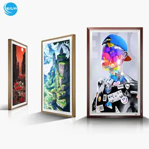 Wifi Nft Display Digital Picture Frame Customized Cloud Photo Video Art 21.5 32 43 55 65 Inch MP3 Wooden Frame Nfc Stand Wood