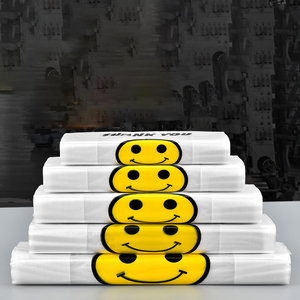 Smiley en plastique compostable fort visage biodégradable Vietnam nouvelle taille Standard violet grand sac à provisions de remerciement - Product Image 6