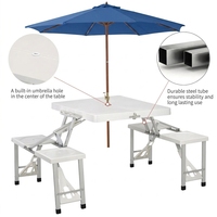 Ensemble table et chaises pliantes en aluminium 4 places avec trou pour parasol, camping, barbecue, léger, imperméable, résistant à la rouille, pique-nique