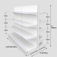 Étagère de supermarché légère blanche, gondole double face, 4 niveaux réglables, écologique, installation rapide, métal, pour la vente au détail