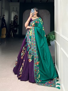 ชุดพื้นเมืองผ้าไหมทัสซาร์ lehenga choli ชุดพิมพ์ลายสวยงามสำหรับงานรื่นเริงตัวเลือกที่สมบูรณ์แบบสำหรับทุกโอกาส - Product Image 4