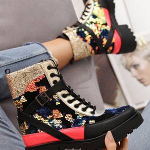 2025 nouveau hiver <span class=keywords><strong>Chic</strong></span> Design mode talons épais femmes <span class=keywords><strong>bottes</strong></span> paillettes plate-forme <span class=keywords><strong>bottes</strong></span> haute rue chaussures - Product Image 1
