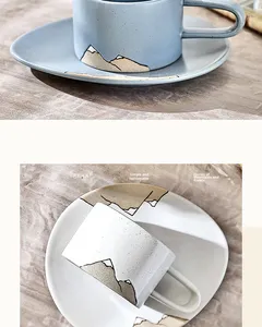 Set di Tazze da Caffè in Ceramica Minimalista Ispirato al Kintsugi con Smalto Maculato e Piattino Abbinato per Casa Moderna e Uso in Caffetteria - Product Image 5