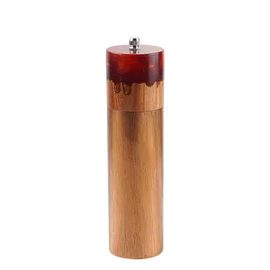 ホット販売木製手動塩とコショウグラインダーアカシア木と樹脂ユニークなデザインペッパーミル