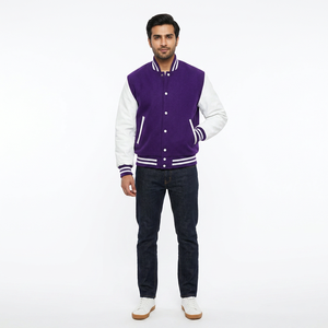 OEM Custom Winter Vintage School College Jackets for Men Breathable Quick Dry Front Logo Knitted <b>Covered</b> <b>Button</b> Varsity Jackets - Product Image 1