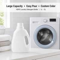 Bouteille de liquide à lessive en HDPE imprimée sur mesure, grande capacité 5L avec poignée, OEM ODM acceptés, minimum 1000 pièces