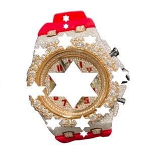 Montre de luxe pour femme en or et diamants, bracelet en silicone rouge, boîtier rond, chronographe analogique à quartz, 40 mm, résistance à l'eau 3 BAR - Product Image 1