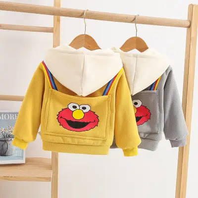 Winter Nieuwe Plus Fluwelen Dikke Trui 0-4 Jaar Jongens En Meisjes Cartoon Sesamstraat Hooded Trui Baby jongens Truien