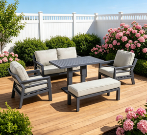 Ensemble de meubles de patio extérieur en aluminium moderne avec table réglable, ensemble de canapés de conversation de jardin résistant aux intempéries avec coussins - Product Image 4