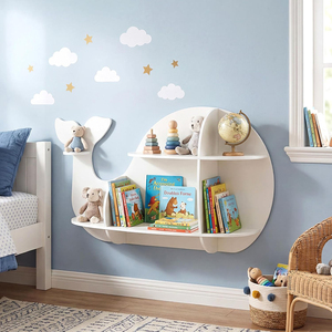 <span class=keywords><strong>Estante</strong></span> de Pared con Forma de Ballena, Estantería <span class=keywords><strong>Flotante</strong></span> de Madera con 6 Estantes Abiertos <span class=keywords><strong>para</strong></span> Habitación Infantil o Guardería - Product Image 4