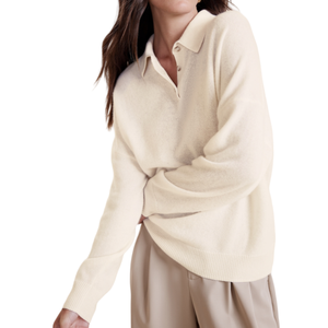 Maglione Pullover da <span class=keywords><strong>Donna</strong></span> in Misto <span class=keywords><strong>Lana</strong></span> Personalizzato all'Ingrosso, Collo a Polo, Polsini e Orlo a Costine, Vestibilità Ampia, <span class=keywords><strong>Maglieria</strong></span> di Alta Qualità OEM - Product Image 1