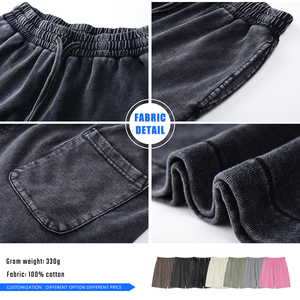 กางเกงขาสั้นลำลองฤดูร้อนแบบยูนิเซ็กซ์ สกรีนโลโก้ได้ ผ้าคอตตอนหนา 100% สีพื้นสไตล์วินเทจ ฟอกสีแบบซันเฟด ดีไซน์สตรีทแวร์สำหรับผู้ชายและผู้หญิง - Product Image 6