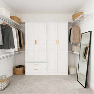 モダンなスチール製4ドアワードローブ（引き出し2つ付き） |   カスタマイズ可能なスチールドアオプション |   160cm幅の調節可能な大容量寝室用家具 - Product Image 4