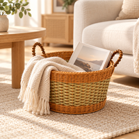 Panier de rangement ovale tressé écologique avec poignées robustes pour le linge, les jouets et l'organisation polyvalente de la maison