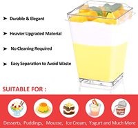 Gobelets en plastique jetables écologiques et durables BST de 5 oz, carrés, avec couvercle et cuillère, mini gobelets à dessert transparents avec motif de souris