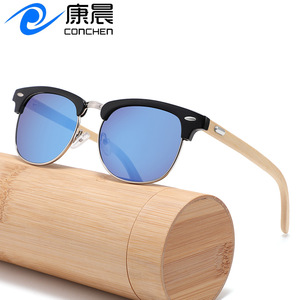 Lunettes de soleil en bois, demi-cerclées, monture PC, protection UV400, unisexe, tendance, pour les voyages, la conduite et la protection solaire - Product Image 5