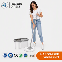 Ensemble seau et serpillière rotative à 4 roues pour nettoyage domestique, avec manche télescopique auto-nettoyant en acier inoxydable et panier en acier/plastique, en microfibre