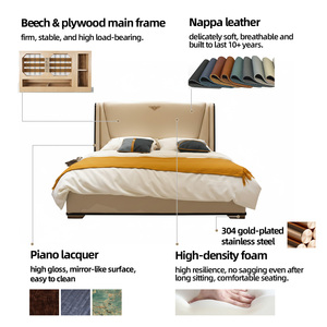 <span class=keywords><strong>Lit</strong></span> capitonné beige avec tête de <span class=keywords><strong>lit</strong></span> à volants ornée de logos |   Meubles de chambre à coucher King Size - Product Image 2