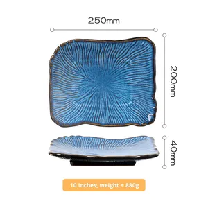 Assiettes à dîner en céramique texturées irrégulières avec glaçure réactive pour sushis, pâtes et <span class=keywords><strong>cuisine</strong></span> asiatique moderne - Product Image 5
